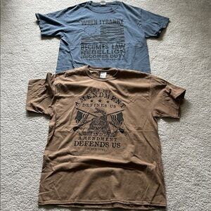 Unisex Large Blue & Tan Graphic Tees with Patriotic Quotes 2 for 1 Price